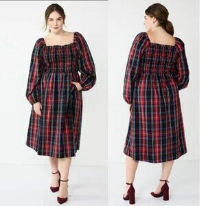 Draper James Red Blue Plaid Tartan Midi Dress Sz XXL